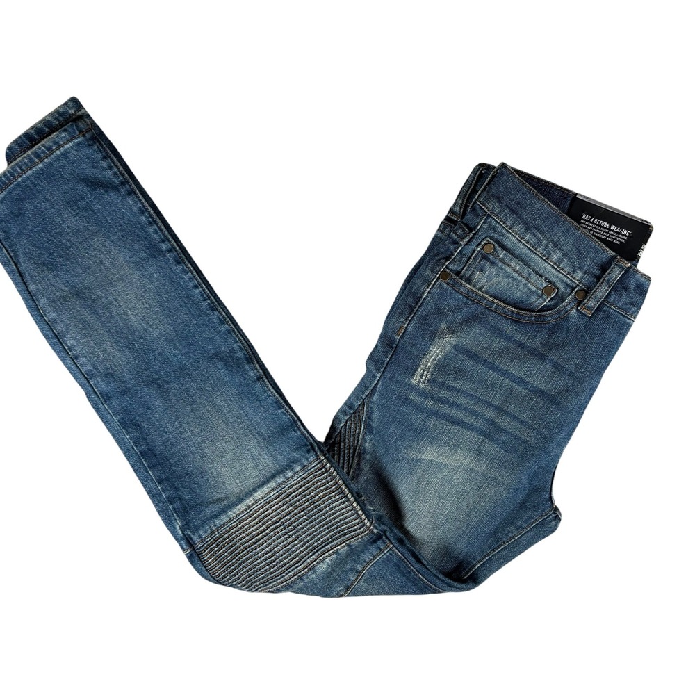 RSQ Tokyo Super Skinny Jeans Boys Sz 16 Blue Moto Ribbed Distressed Streetwear